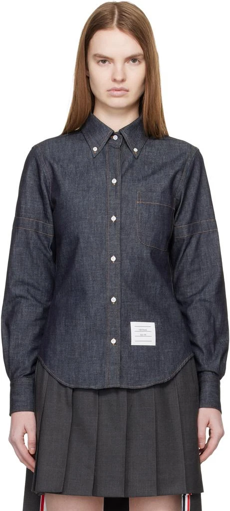 Thom Browne Navy Classic Point Collar Denim Shirt