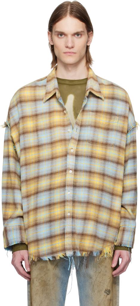 R13 Blue & Yellow Shredded Seam Drop Neck Shirt - Shirts - BeyondStyle