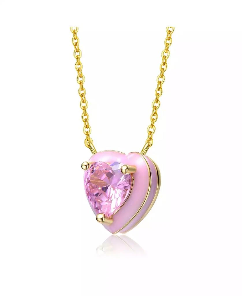 GiGiGirl 14k Gold Plated with Pink Cubic Zirconia Stone Pink Enamel Heart Dainty Pendant 2