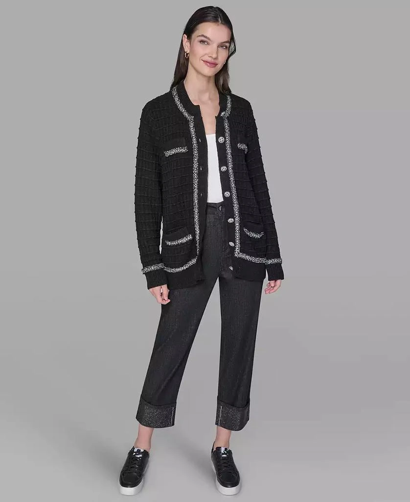 Karl Lagerfeld Paris Petite 4-Pocket Crewneck Cardigan Sweater 2