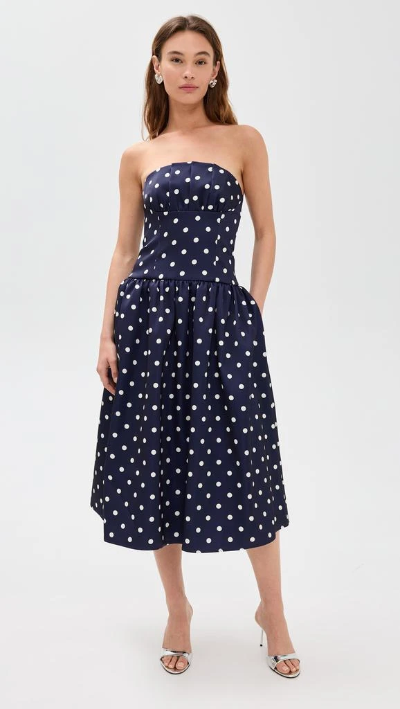 Self Portrait Navy Polka Dot Satin Midi Dress 1