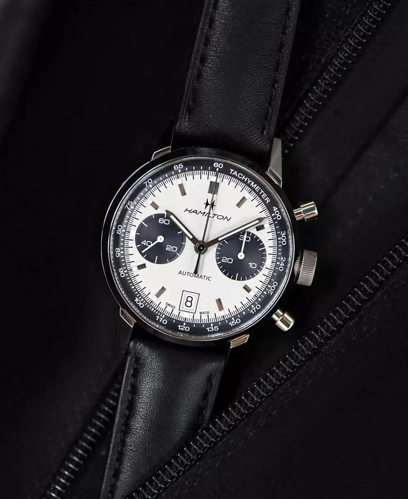Hamilton Men's Swiss Automatic Chronograph Intra-Matic Black Leather Strap Watch 40mm 4