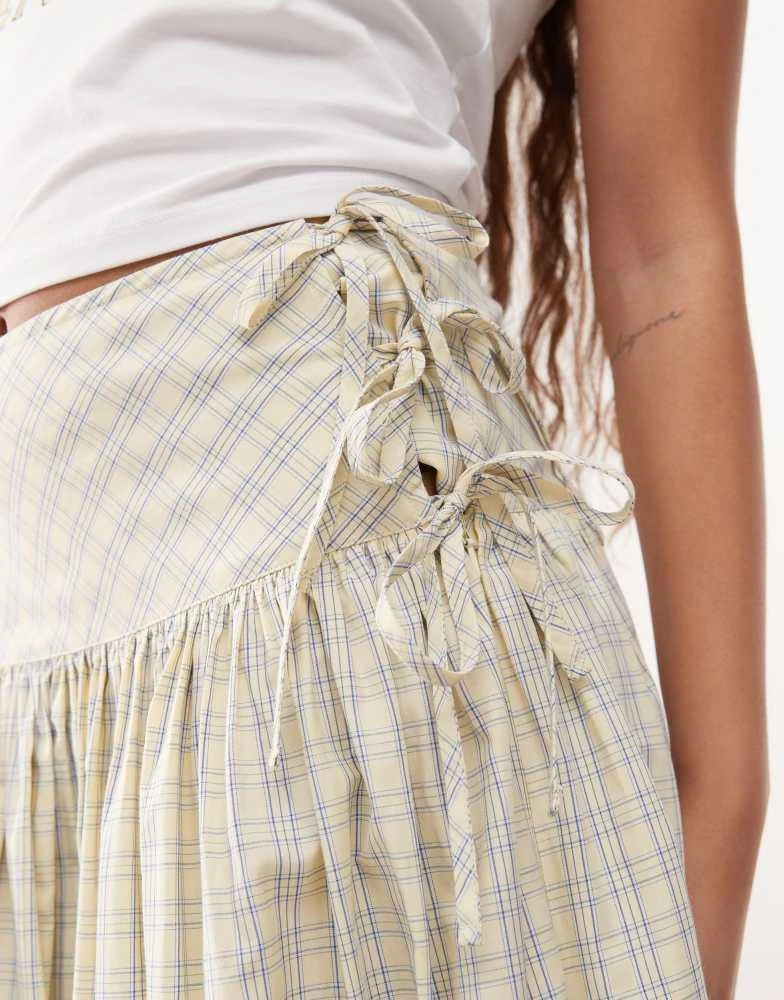 COLLUSION COLLUSION drop waist print maxi skirt in yellow check 3