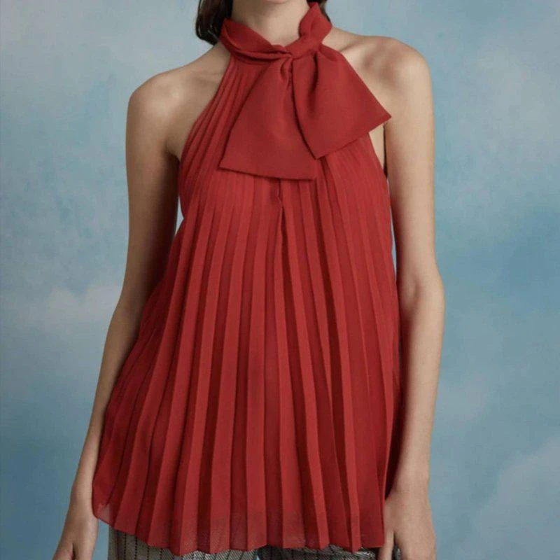 Saloni Iris Tie Neck Top In Scarlet 1