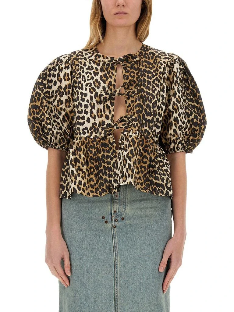 Ganni Ganni Blouse With Animal Pattern 1