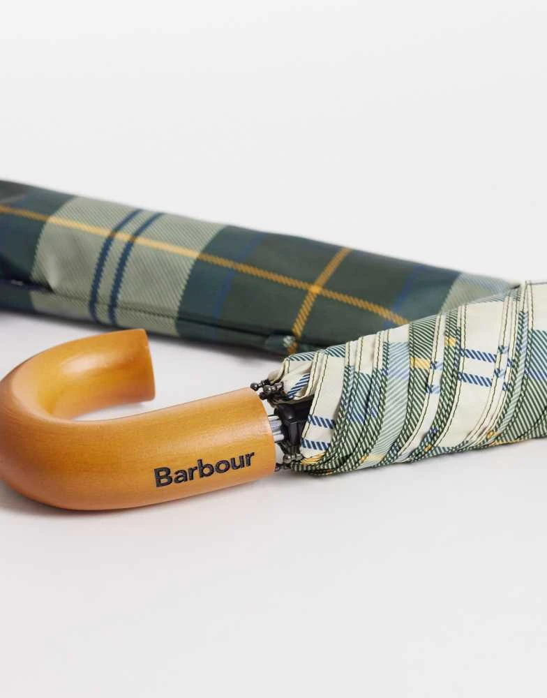 Barbour Barbour tartan mini wooden umbrella in green 2