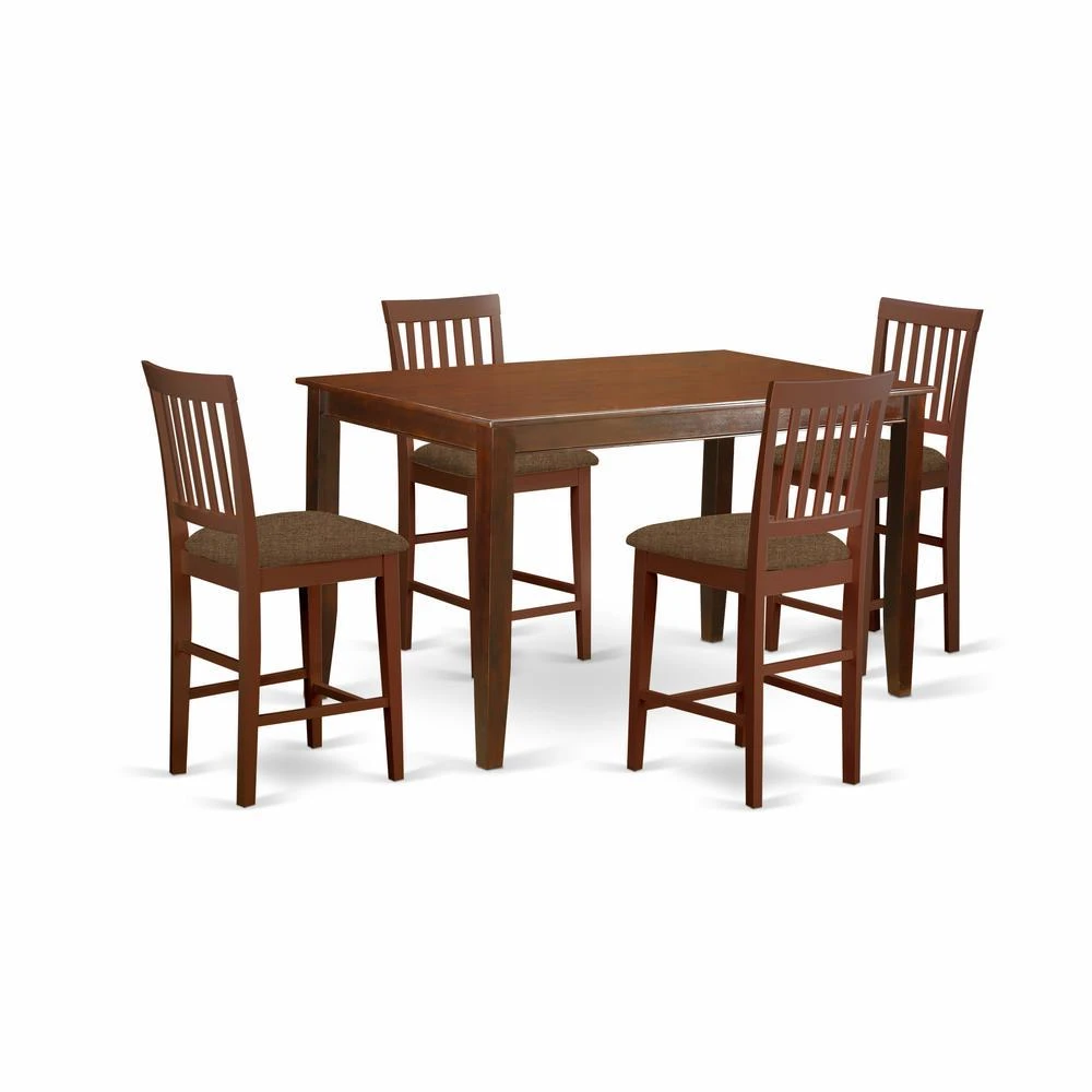 East West Furniture DUVN5H-MAH-C 5 Pc Counter height Table set- counter height Table and 4 counter height Chairs