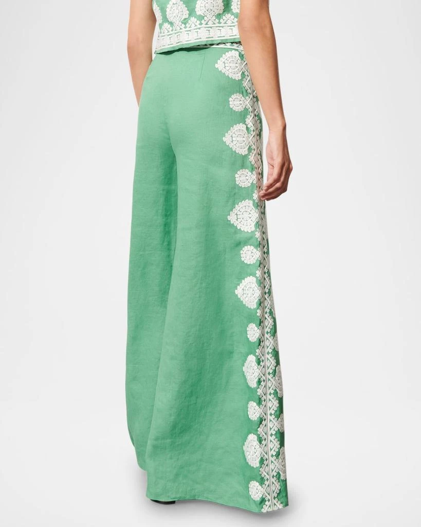 FIGUE Noemie Embroidered Linen Wide-Leg Pants 3