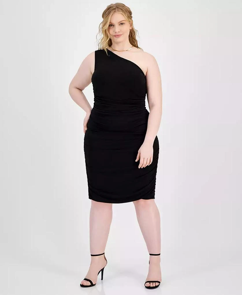 strapless open back dress Amber Chic One Shoulder Ruched Chiffon Plus Size Bridesmaid Dresses, Burnt Orange main image 0