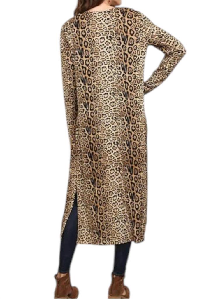 umgee Umgee - Jaguar Print Open Front Long Body Cardigan