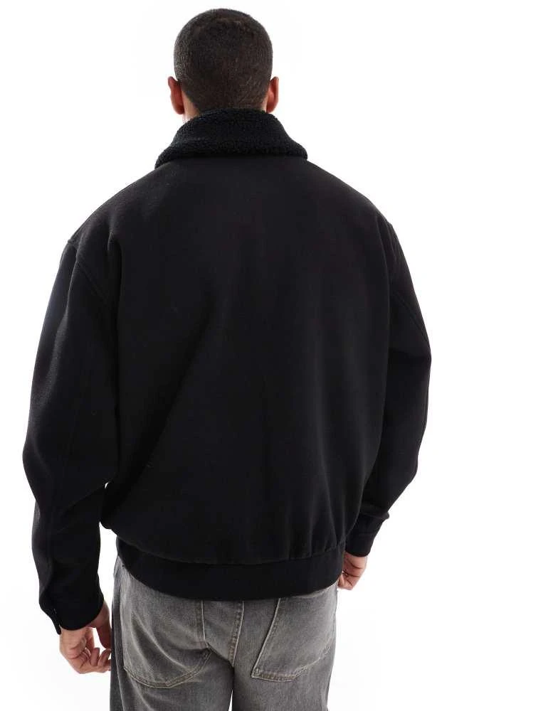 ASOS ASOS DESIGN wool look harrington jacket with borg collar in black 2