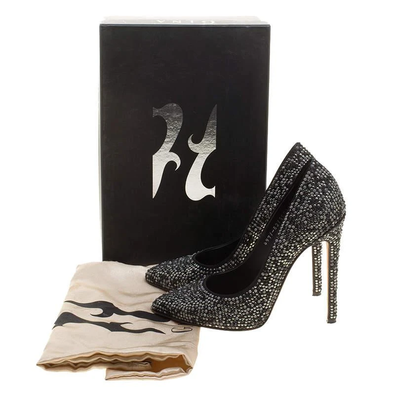 Gina Gina Black Satin Anais Crystal Embellished Pumps Size 38 8