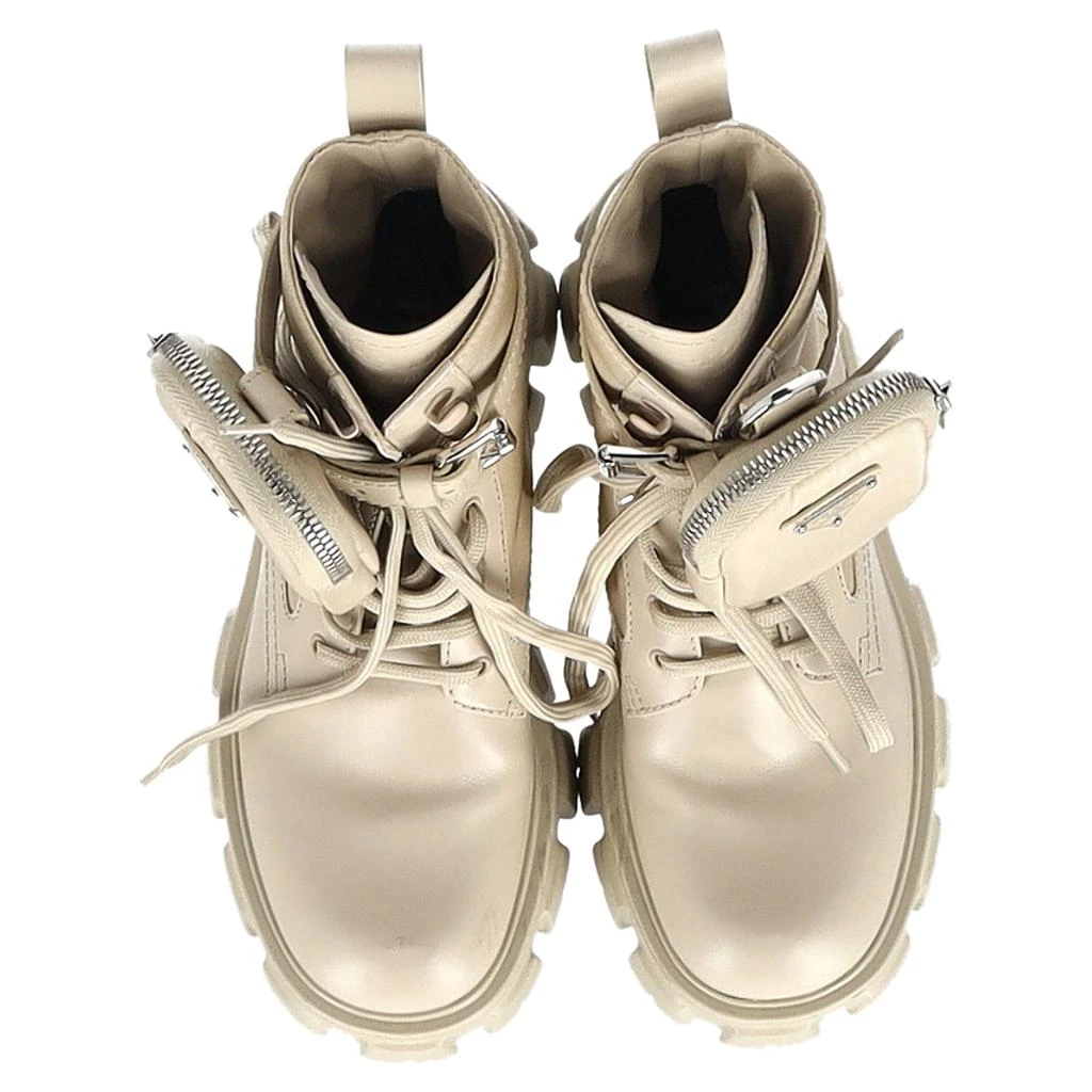 Prada Monolith Pouch-Detail Boots in Beige Leather 3