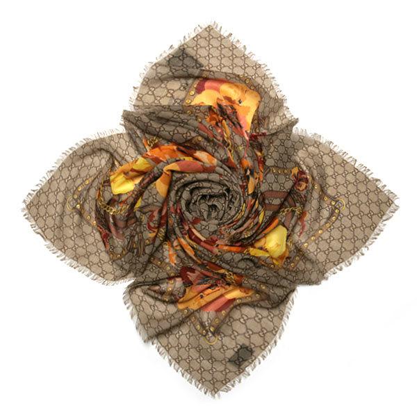 Gucci Gucci - Beige/Orange GG Floral Print Wool Scarf