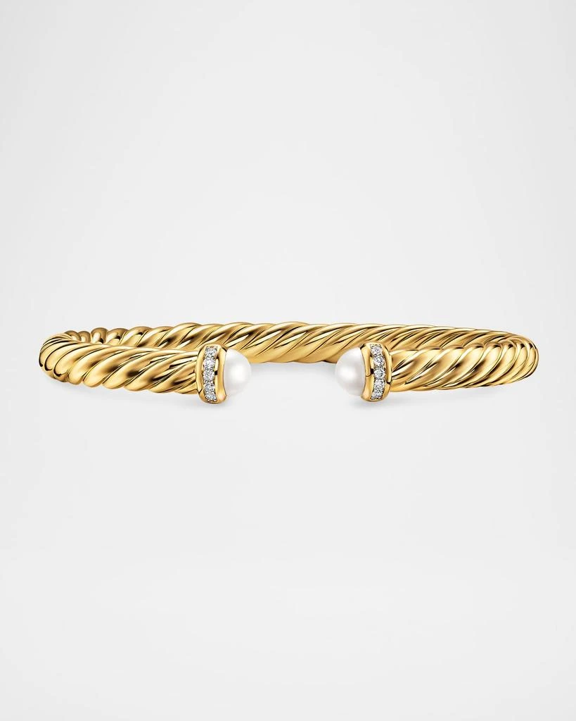 David Yurman Cablespira Flex Bracelet with Pearl and Diamonds in 18K Gold