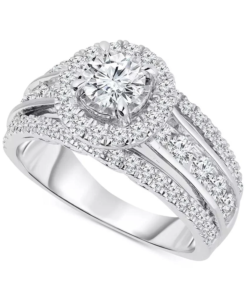 TruMiracle Diamond Halo Three Row Engagement Ring (2 ct. t.w.) in 14k White Gold 1