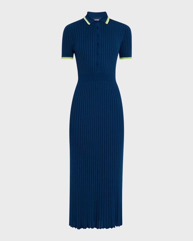 Gabriela Hearst Eyot Short-Sleeve Rib Midi Polo Dress
