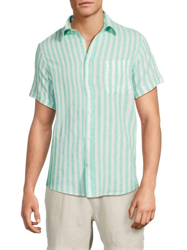 Saks Fifth Avenue Linen Blend Cabana Stripe Short Sleeve Shirt 1