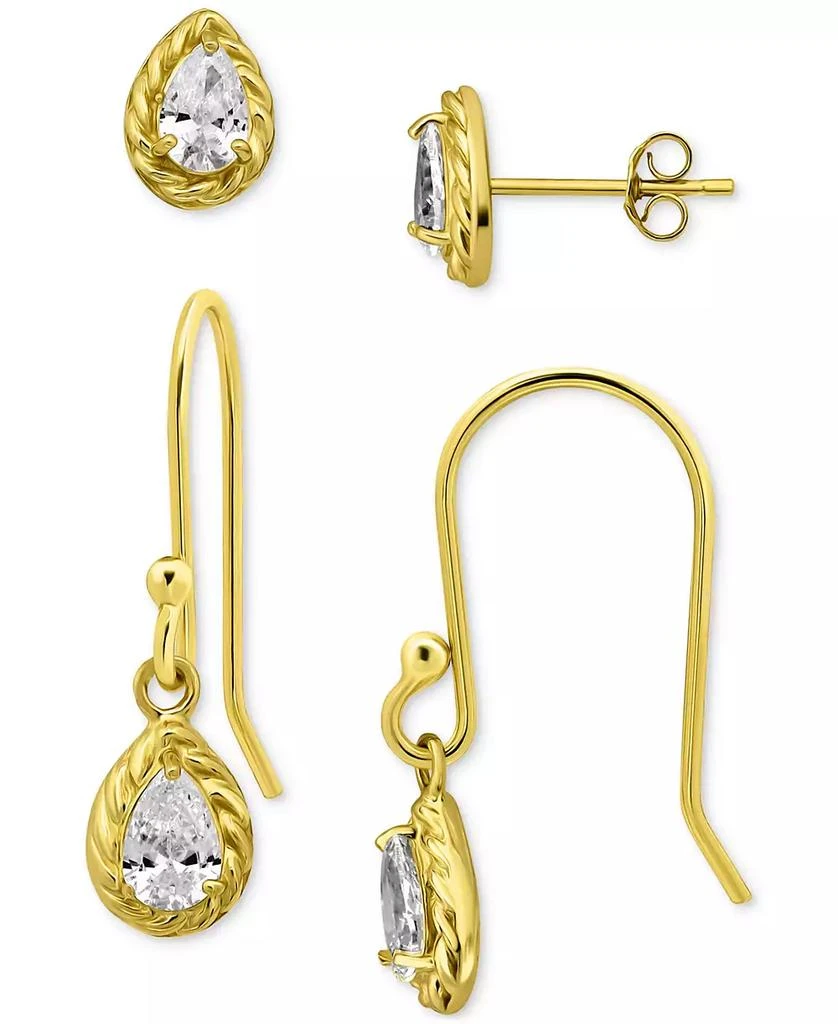 Giani Bernini 2-Pc. Set Cubic Zirconia Pear-Shaped Stud & Drop Earrings in 18k Yellow Gold over Sterling Silver, Exclusively at Macy's 3