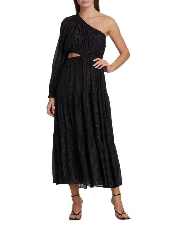 Moon River Shirred One-Shoulder Midi-Dress 1