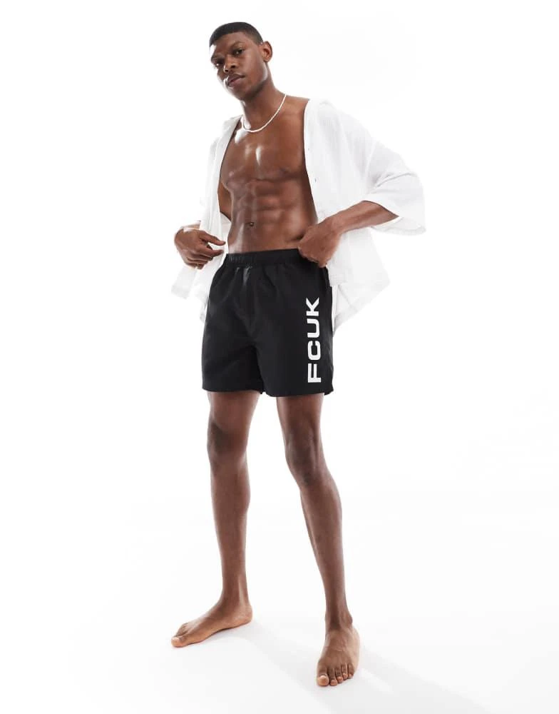 French Connection Mens French Connection FCUK logo swim trunks in black and white 4