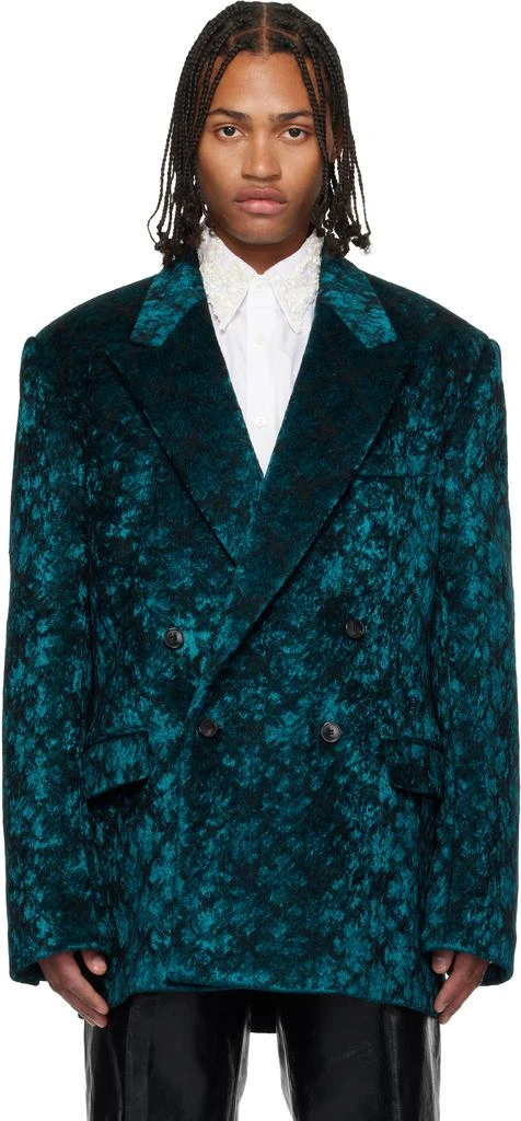 Dries Van Noten Blue 
Black Jacquard Blazer 1