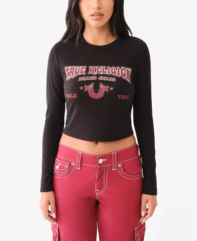 True Religion Women's Western Logo Rib Baby Tee 1