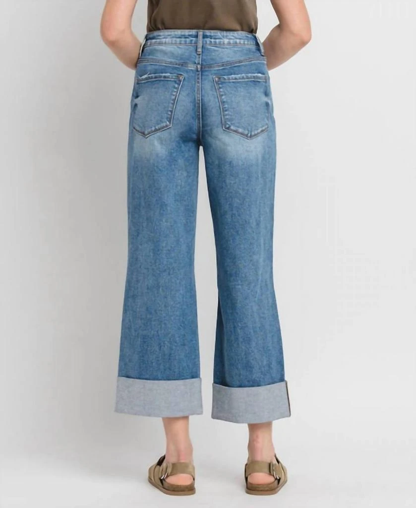 LOVERVET Rosy Super High Rise Double Cuffed Baggy Wide Jeans In Medium Wash 2
