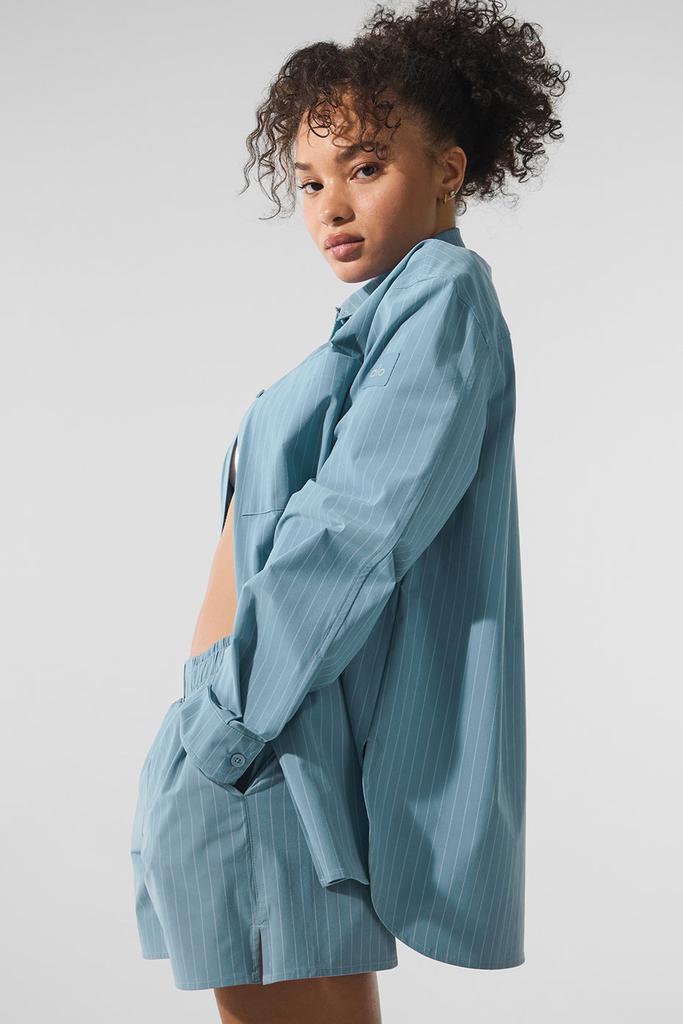 Alo Pinstripe Daylight Button Down Long Sleeve - Dark Celestial