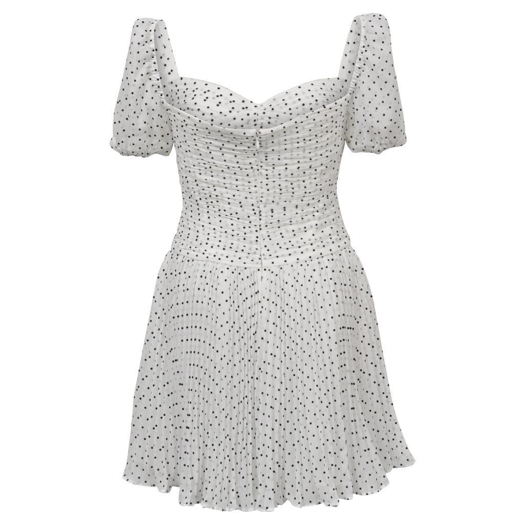 self-portrait PF25042TWWHITE 関税送料込 Self Portrait Polka Dot Mini Dress in White Polyester