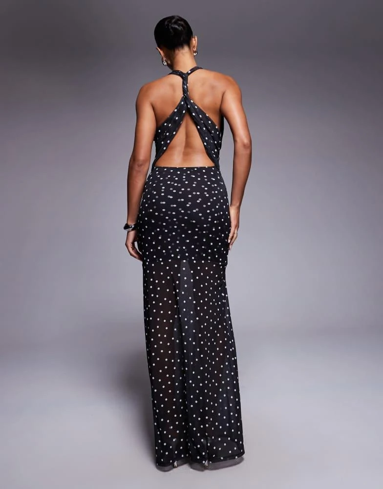 ASOS DESIGN halterneck detail mesh maxi dress with sheer skirt in polka dot  print  On Sale Now with Up to 35% Off | Discover Exclusive Deals & Savings  at BeyondStyle