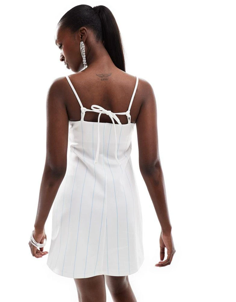 ASOS ASOS DESIGN ruched bust mini dress with knot straps in blue & white stripe 2