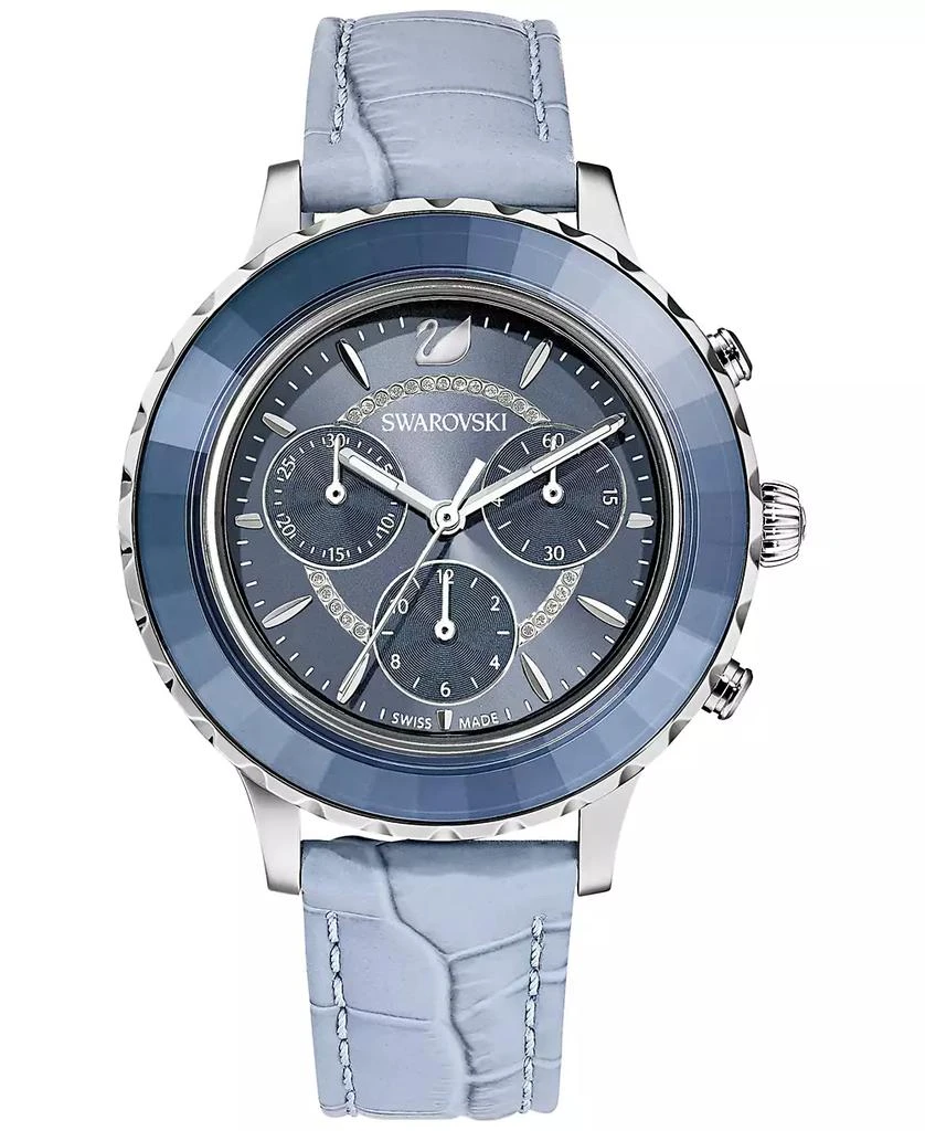 Swarovski Women's Swiss Chronograph Octea Lux Blue Crocodile Leather Strap Watch 38mm 1