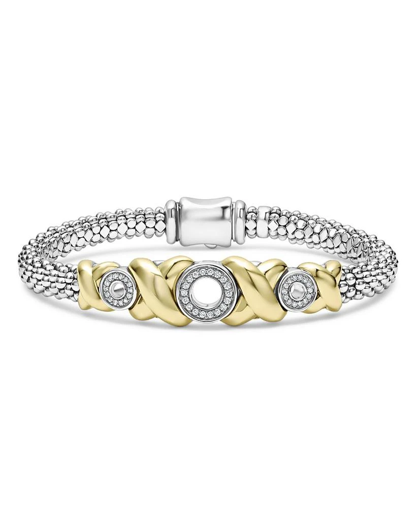 LAGOS 18K Yellow Gold & Sterling Silver Embrace Diamond XO Caviar Bead Bracelet 1