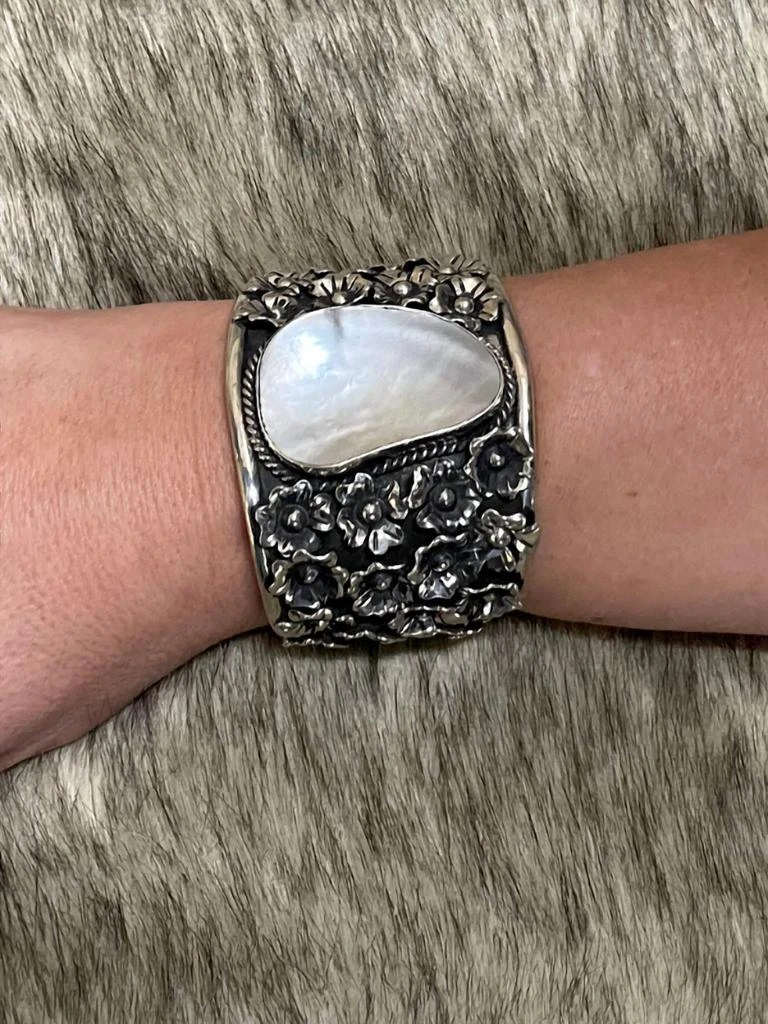Jc Vega Designs Sterling Cuff with Mother of Pearl, Flowers Bracelet