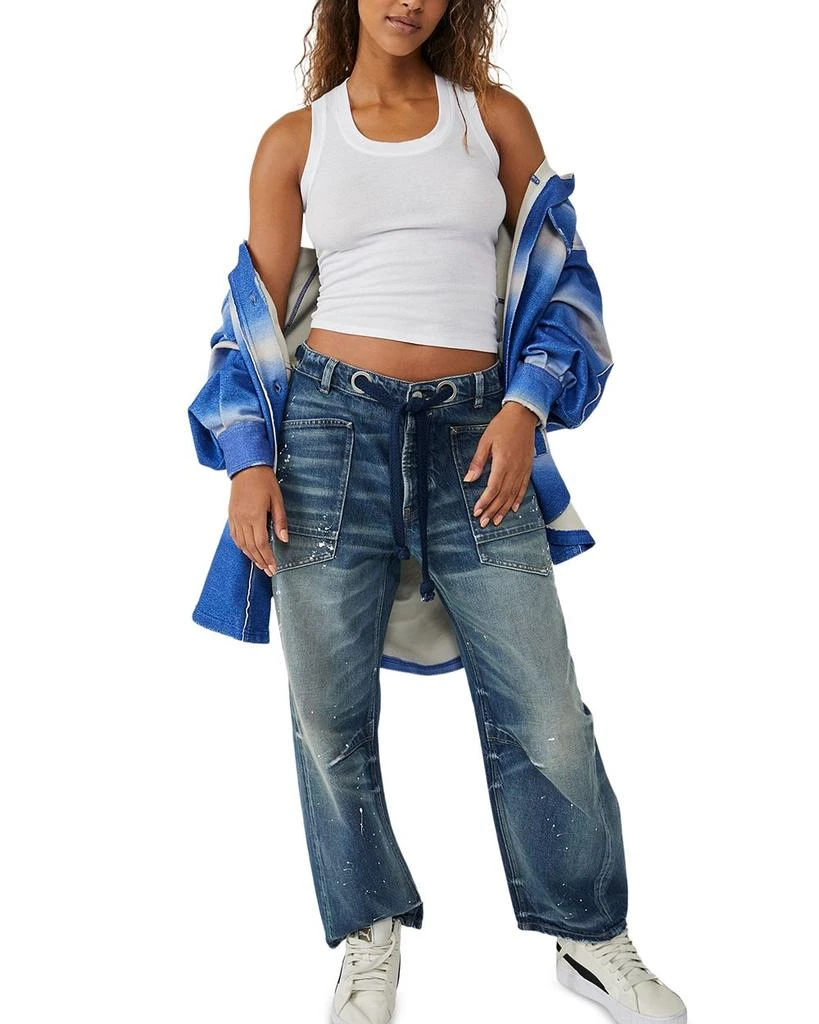Free People We The Free Moxie Low Slung Pull On Barrel Jeans in Timeless Blue 6