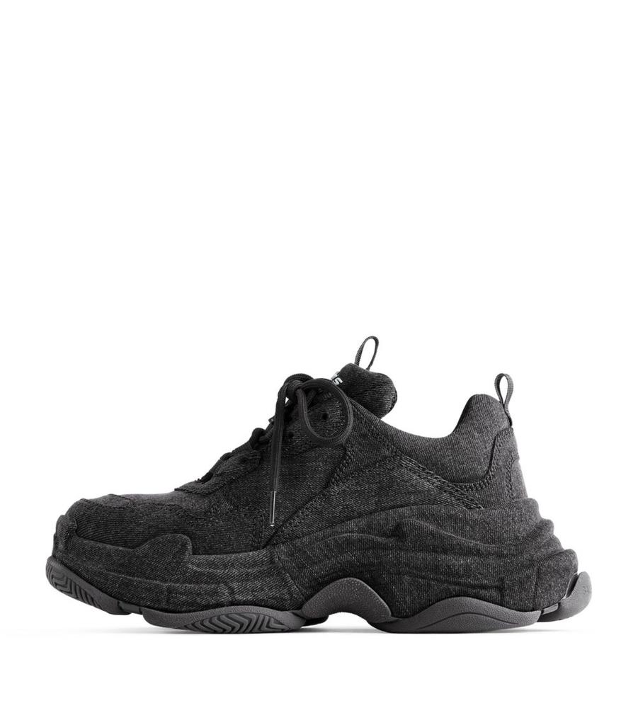 人気★関税込【BALENCIAGA】TRIPLE S DENIM TRAINERS Black BALENCIAGA Triple S Chunky-Sole Leather And Denim Low-Top