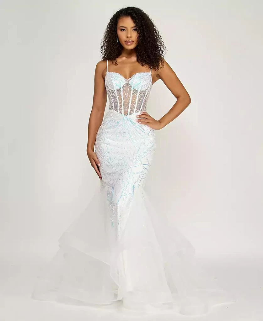 B Darlin Juniors
 Sequin Detail Corset Illusion Long Gown