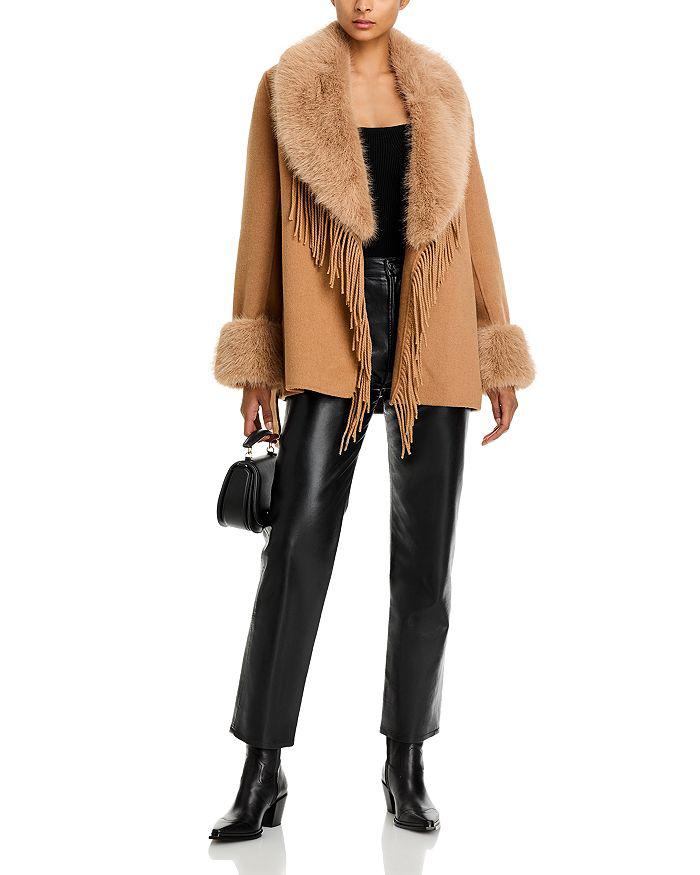 Love Token Faux Fur Collar Fringe Wrap Coat