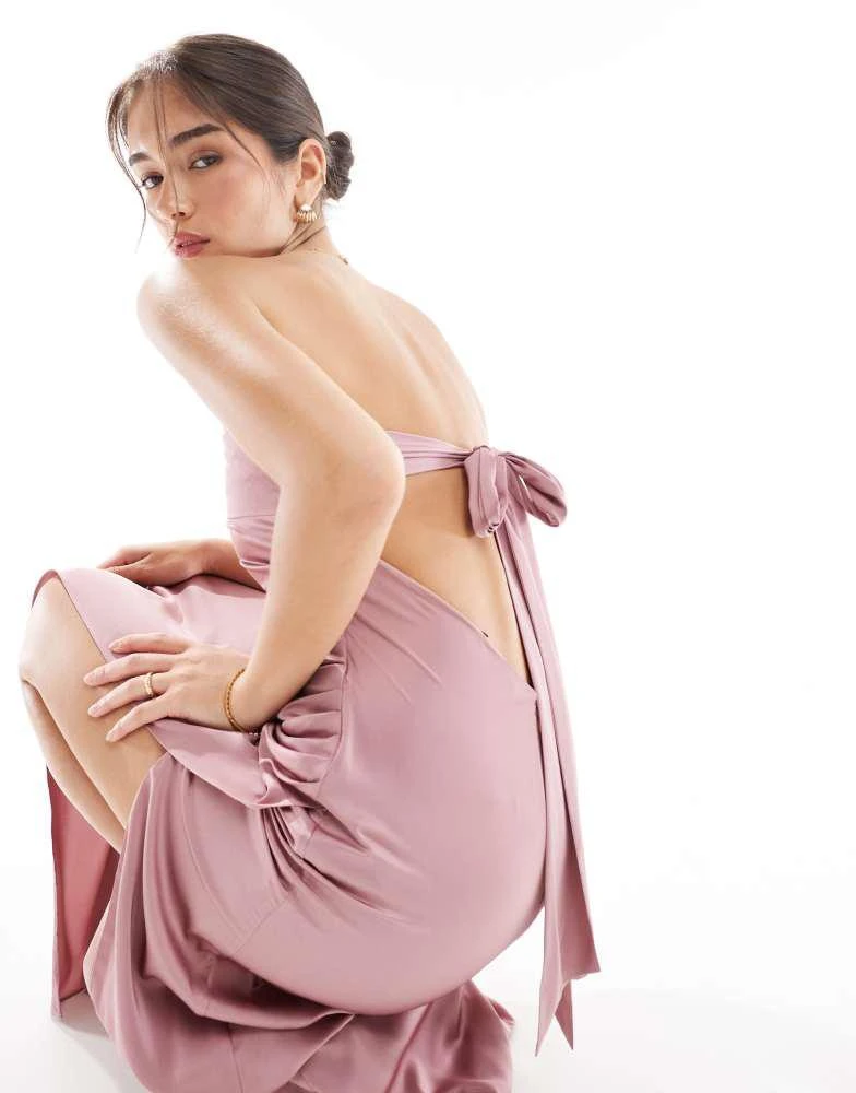 Shop TFNC Bridesmaids bandeau satin maxi dress with tie back in mauve pink  on Sale at BeyondStyle  Get 45% Off TFNC Bridesmaids bandeau satin maxi  dress with tie back in mauve