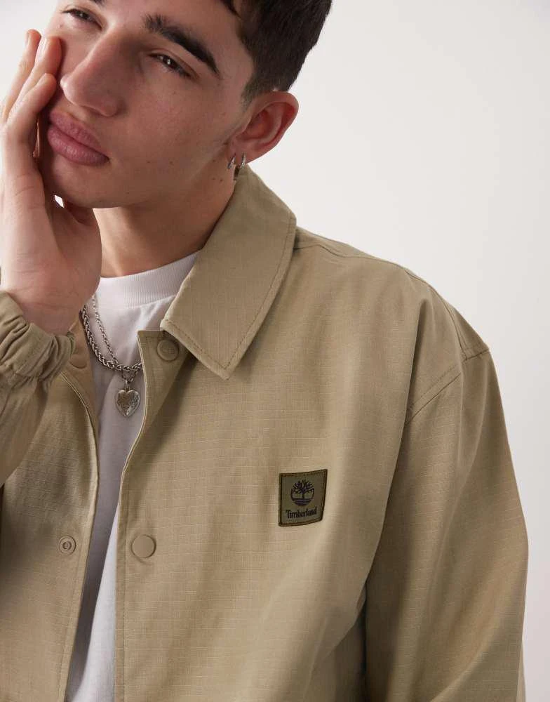Timberland Timberland ripstop chest logo coach jacket in beige 2