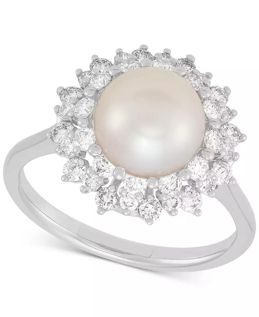 Grown With Love Cultured Freshwater Pearl (8mm) & Lab Grown Diamond (3/4 ct. t.w.) Statement Ring in 14k White Gold