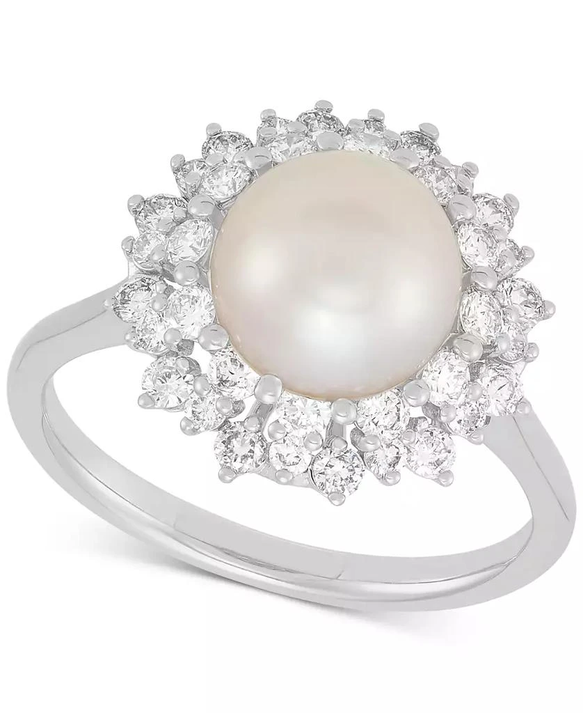 Grown With Love Cultured Freshwater Pearl (8mm) & Lab Grown Diamond (3/4 ct. t.w.) Statement Ring in 14k White Gold 1