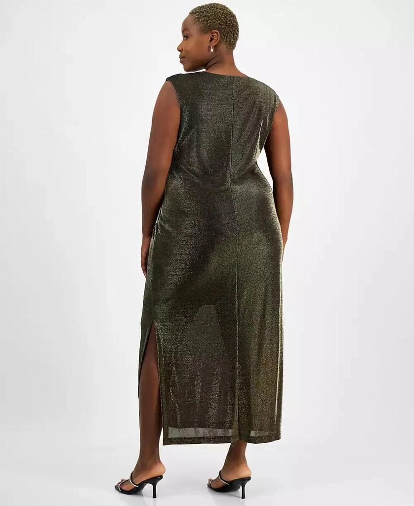 Connected Plus Size Metallic-Finish Draped Evening Gown 5