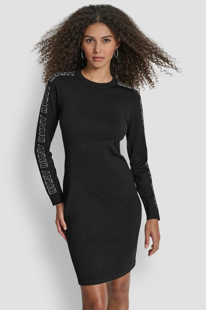 DKNY LONG SLEEVE KNIT LOGO DRESS - Free Shipping - BeyondStyle