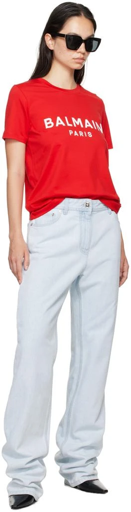 Balmain Red 'Balmain Paris' T-shirt 5
