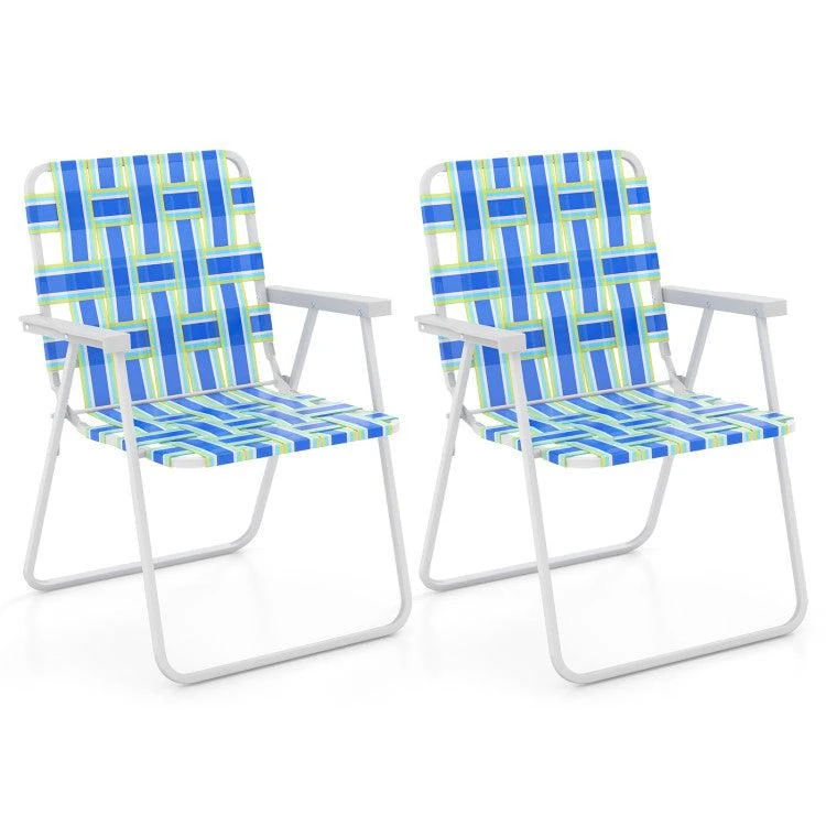 Hivvago 2 Pieces Folding Beach Chair Camping Lawn Webbing Chair-Red 6