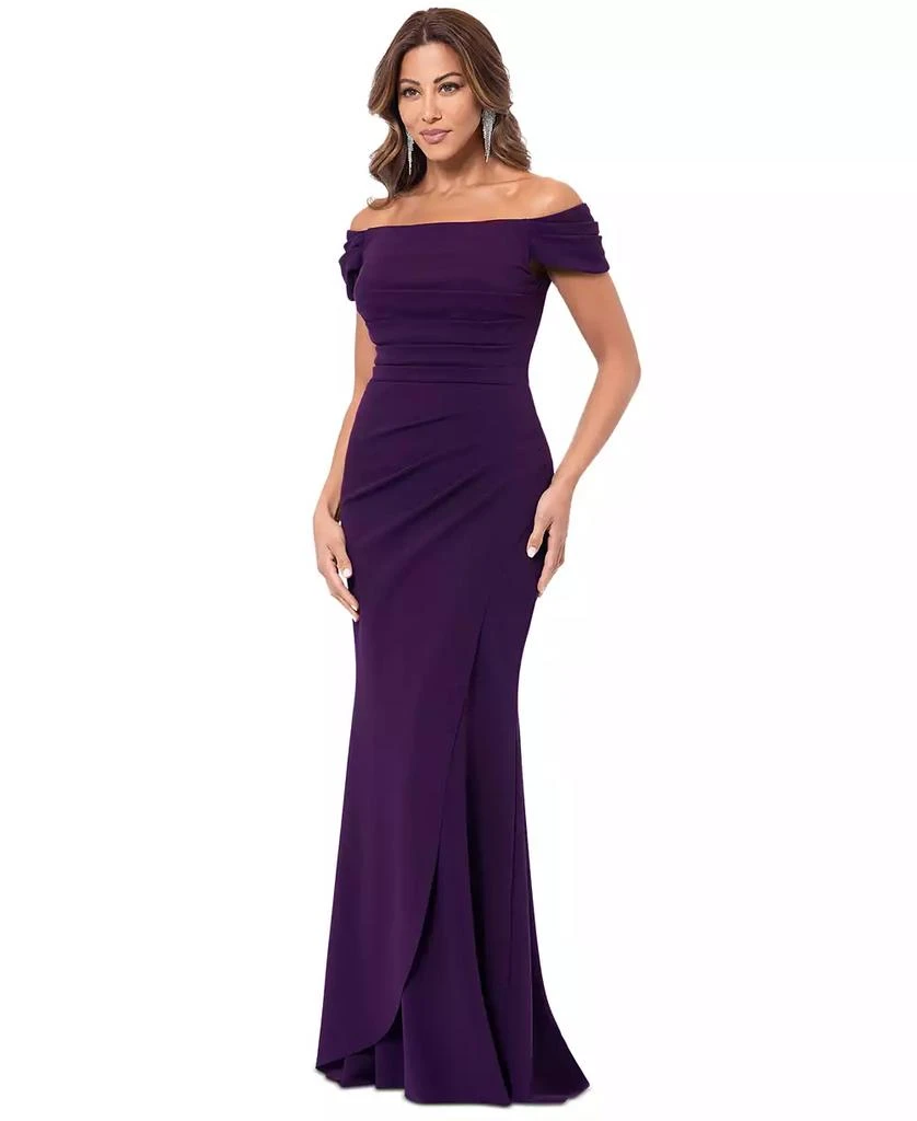 XSCAPE Women's Ruched Off-The-Shoulder Long Dress 7