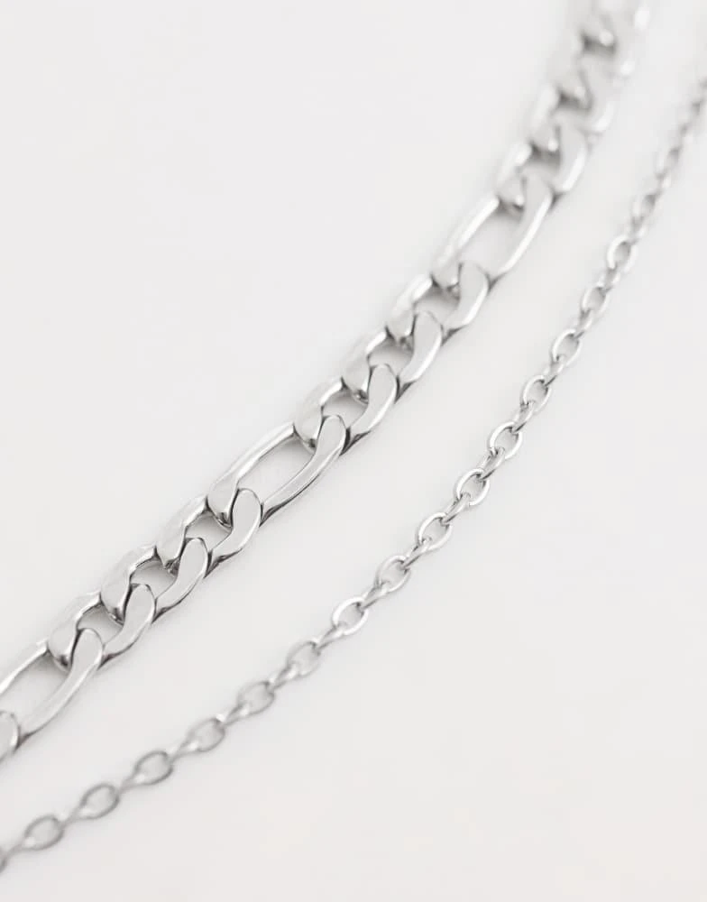 ASOS ASOS DESIGN waterproof stainless 2 pack link and figaro chain necklace in silver 2