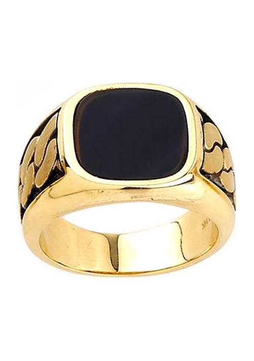Belk & Co. Co. Mens Onyx Cushion On Center Ring In 10K Yellow Gold